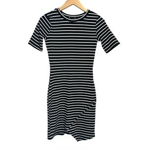 Iris Black and White Striped Asymmetrical Bodycon Dress